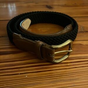 Lands end 34 mens black braided cord belt with leather ends and brass buckle